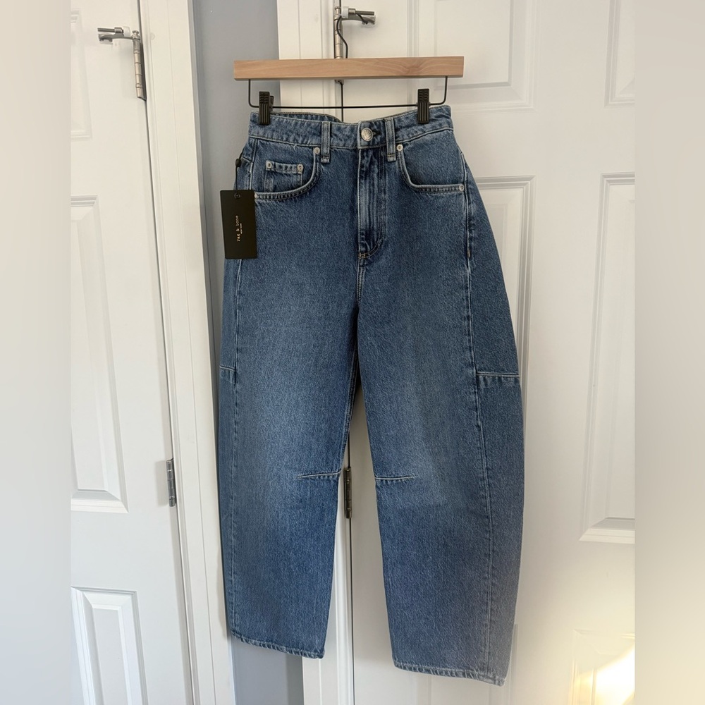 rag & bone High-Rise Barrel Jeans in Medium Blue - Picture 2 of 10